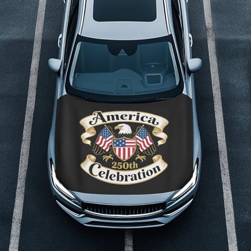 Image of Car Hood Cover, 59x39 Inch US 250 Years Car Hood Wrap Blankets Auto Outdoor Decorations Accessories for Compact SUV Sedans Trucks