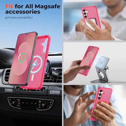 Image of SUPFINE Magnetic for Samsung Galaxy S25 FE Case with Screen Protector, (Built-in Magnets) (Military Grade Drop Protection) Slim Translucent Shockproof Phone Case,Hot Pink