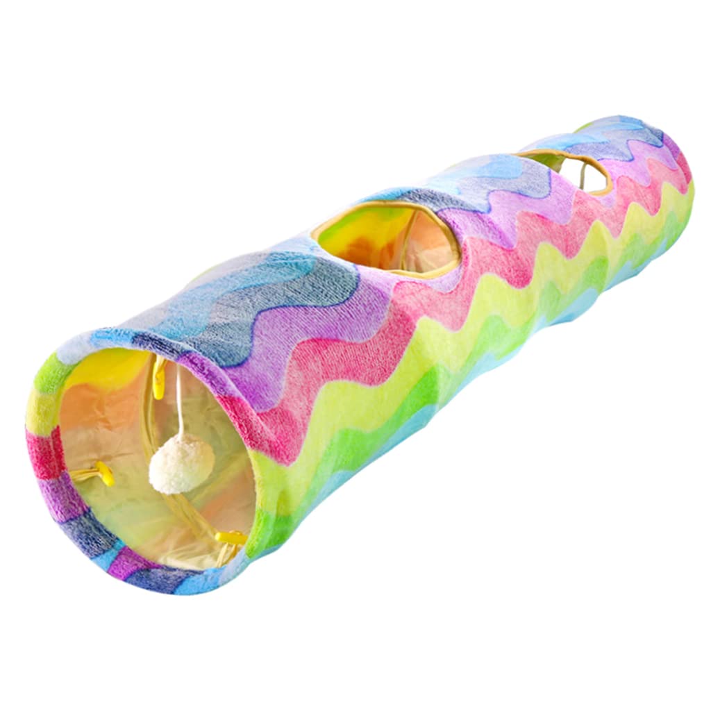 Canale per gatti arcobaleno in flanella, con palline, giocattoli per gatti, tunnel pieghevole, regalo