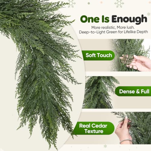 6FT Christmas Garland Soft Layered Greenery Real Touch Cedar Garland - image 2