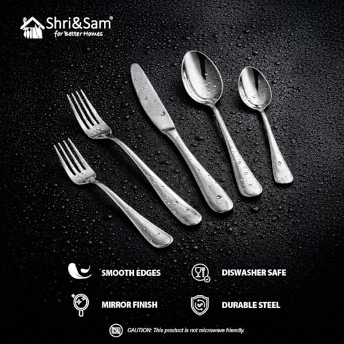 Image of Shri & Sam Heavy Thickness Cup Down Stainless Steel Cutlery Set of 20 | 4 Dinner Forks, 4 Salad Forks, 4 Dinner Knives, 4 Dinner Spoons, 4 Tea Spoons | Mirror Finish | Dishwasher Safe | Made in India