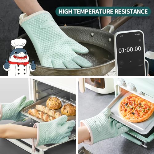 Image of MAD SHARK Silicone Oven Mitts with Fingers Heat Resistant 450F in Kitchen