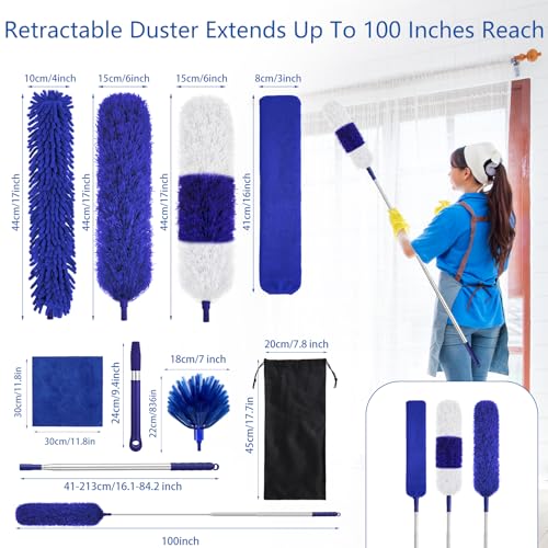 Plumeau réutilisables en microfibre pliable avec manche télescopique extensible de 213 cm