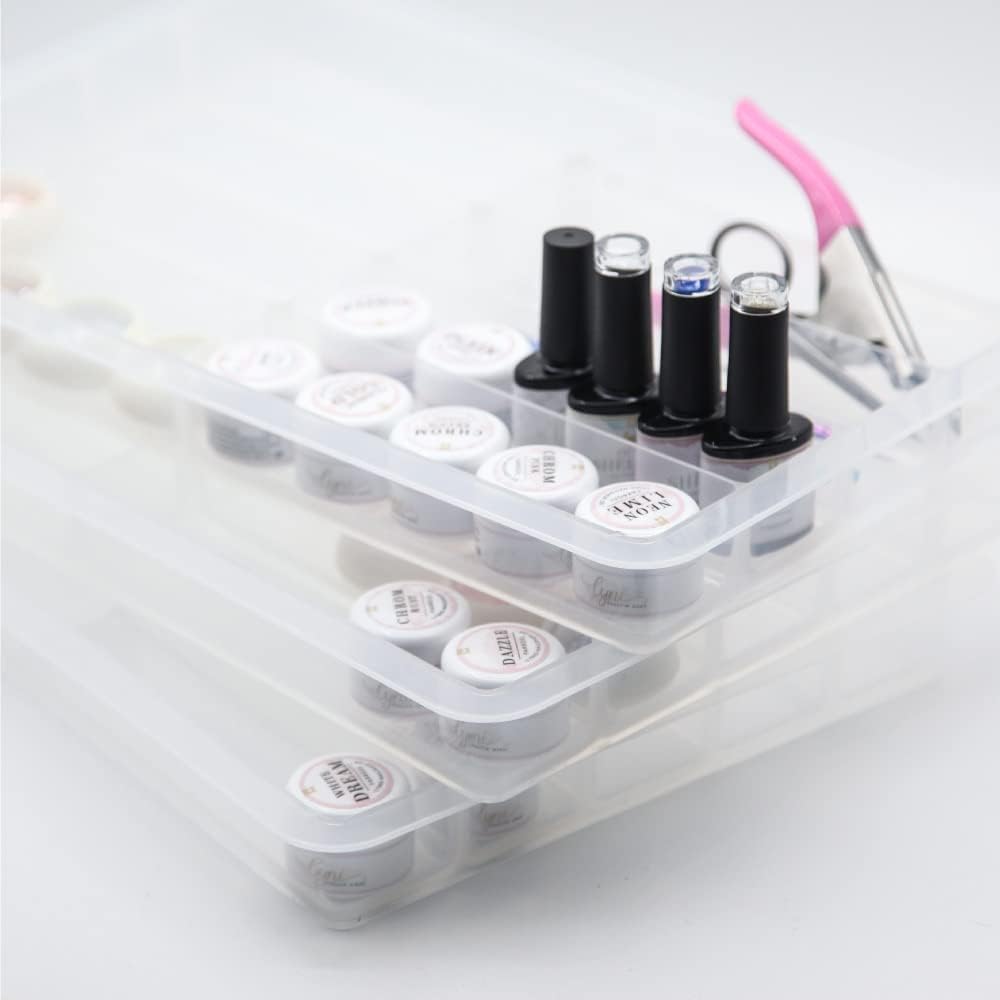 Lyninails - Caja organizadora (3 unidades, apilable para diseño de uñas, gel de color, gel de gel, arte de uñas, en plástico transparente), color transparente
