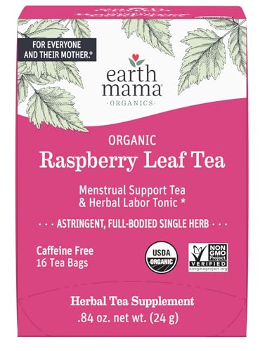 Image of Earth Mama Organic Red Raspberry Leaf Tea | Labor Prep & Menstrual Support Herbal Tea, Pregnancy & Postpartum Care Recovery | 16 Teabags | Caffeine Free & Non-GMO