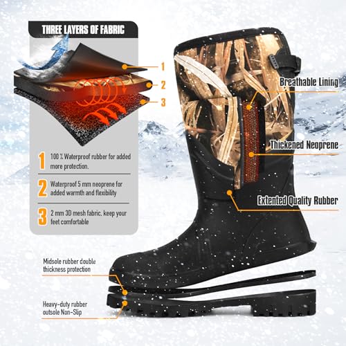 GUGULUZA Hunting Rubber Boots, Waterproof Hunting Boots with 6 mm Neoprene for Men, Insulated Rain Boots for Outdoors3