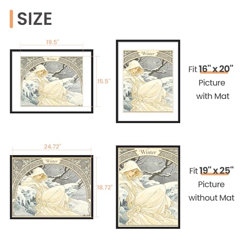 Image of upsimples 19x25 Frame, Display Pictures 16x20 with Mat or 19 x 25 Without, Wall Hanging Poster Frames, Black, 1 Pack