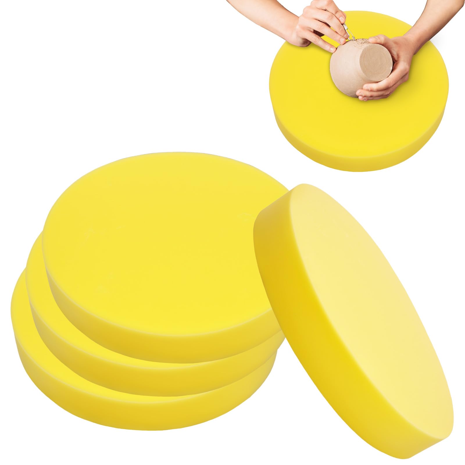 4Pcs Pottery Foam Pad for Molding, 35cm Pottery Foam Table Runner,Round Potterys Sponge Pad,Clay Pressing, Potterys Shaping, Glazing for Clay Cleanup and Shaping Tools(Yellow)