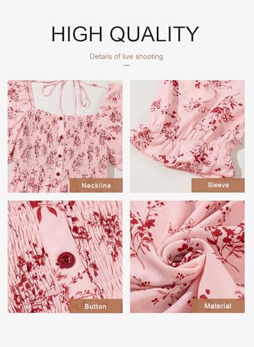 Image of Dokotoo Womens Casual Summer Dresses Short Sleeve Square Neck Smocked Boho Floral Sundress Flowy A-Line Mini Dress