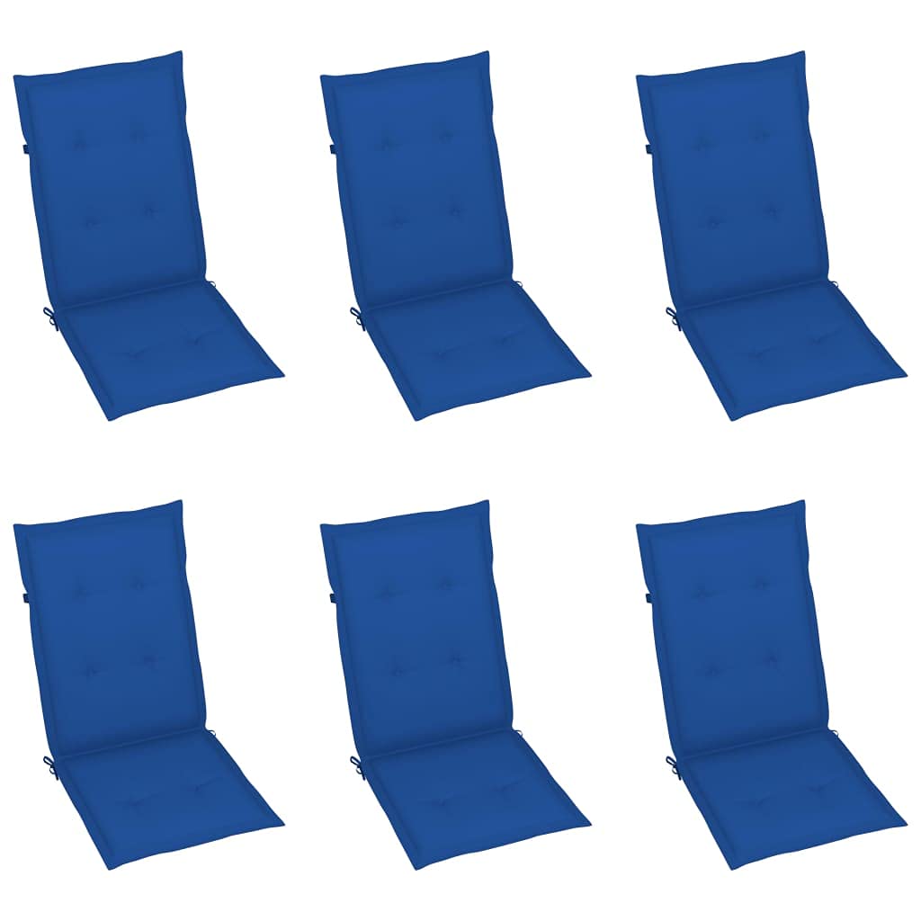 Hothingwell Zestaw 6 krzeseł ogrodowych z drewna tekowego z poduszkami Royal Blue, 7-pozycyjnymi składanymi fotelami na patio, pojemność 110 kg na siedzisko