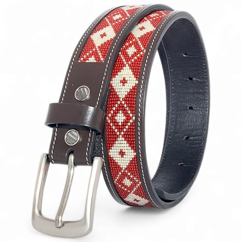 Genuine Leather Beaded Western Heavy Duty Belt, Rodeo belt For Cowboy Cowgirl.4