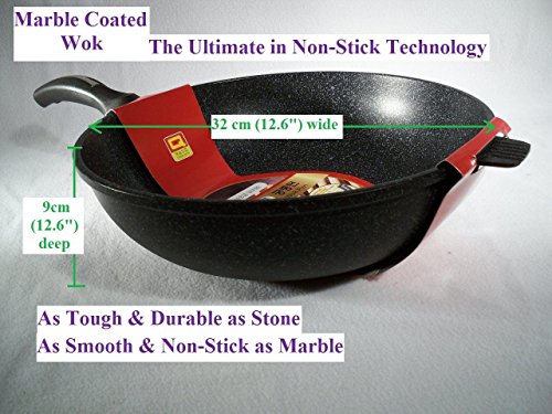 ceramic marble wok - Ceramic Marble Coated Cast Aluminium Non Stick Wok 32 Cm