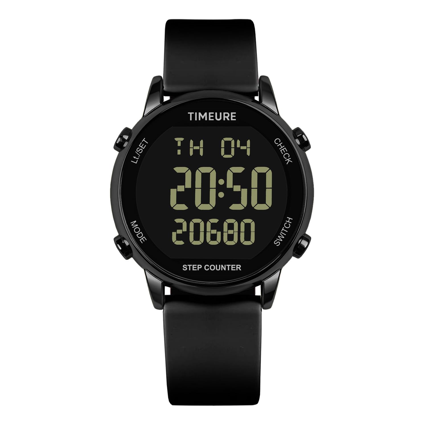 Photo 1 of TIMEURE Pedometer Watch for Women, Step Counter for Walking No App/Phone Required Step Counter, Waterproof Fitness Calorie Tracker, Distance Tracking, Alarm, Large Digital Display, TU-2509 (All Black)