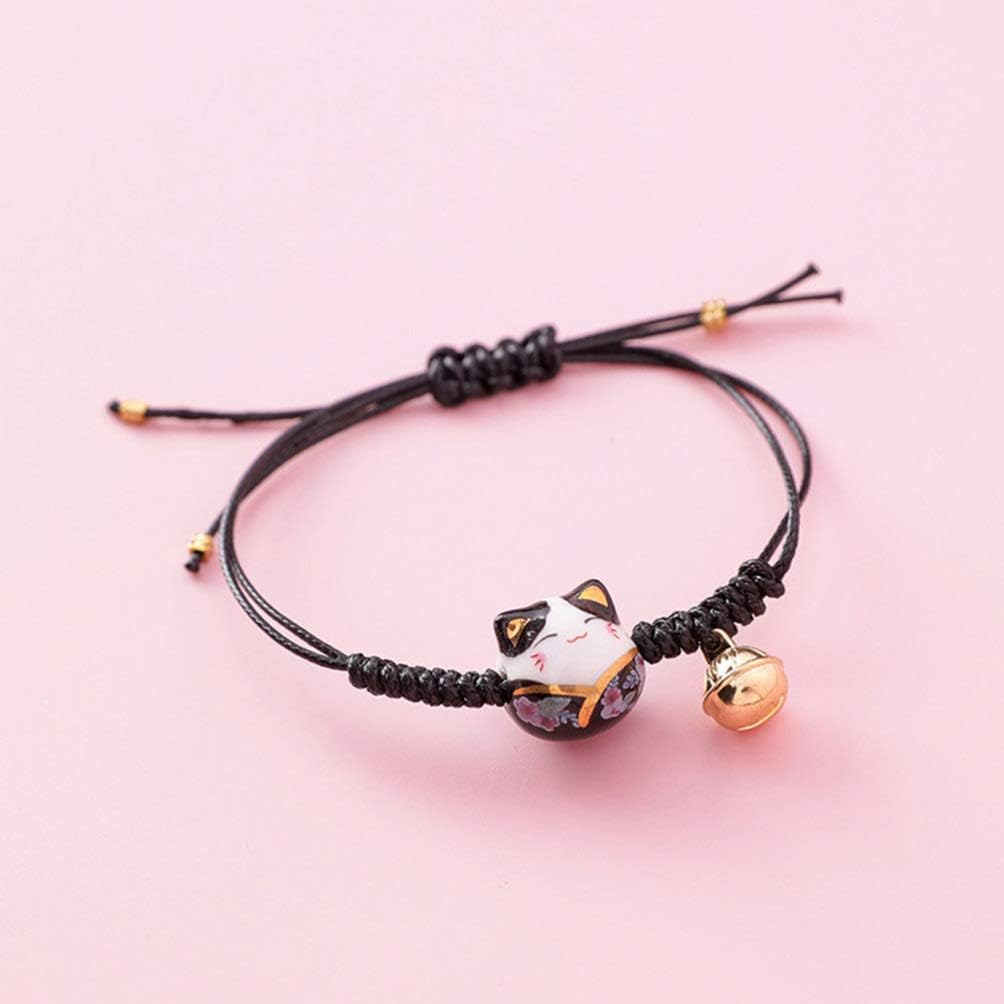 Happyyami Cat Bracelet Adjustable Handmade Braided Cat Jewellery with Bell for Women Girls, Black, 5.5 x 5.5 x 1.5 cm - Image 3