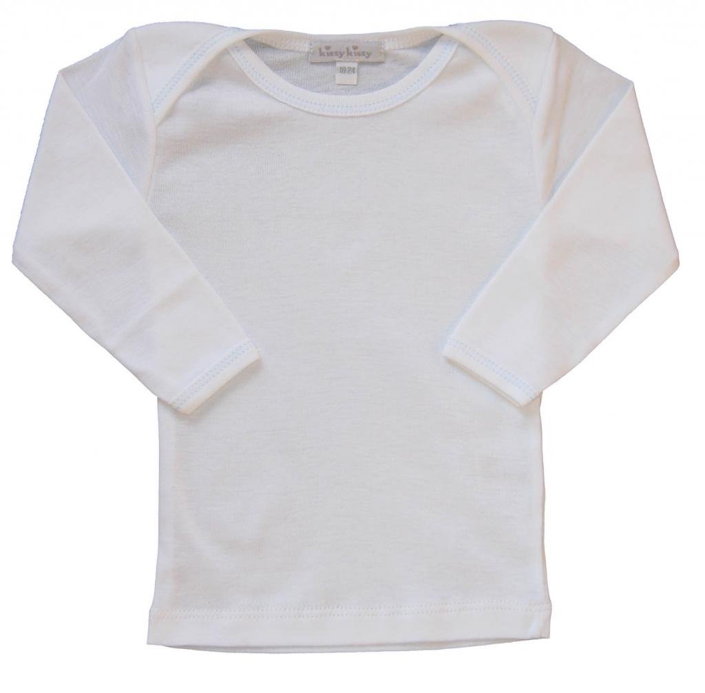Kissy KissyBaby Boys Rib Long Sleeve Tee Shirt-White With Light Blue-3-6 Months