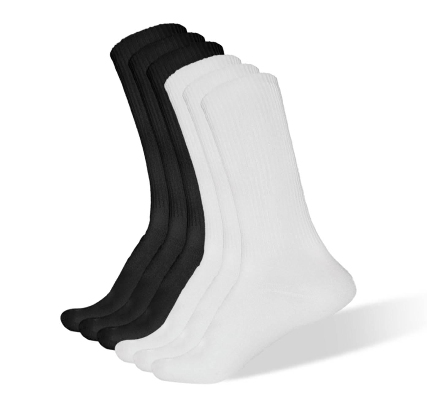 Mid-Calf Hiking Socks for Men/Women - 6 Pairs(Black/White)