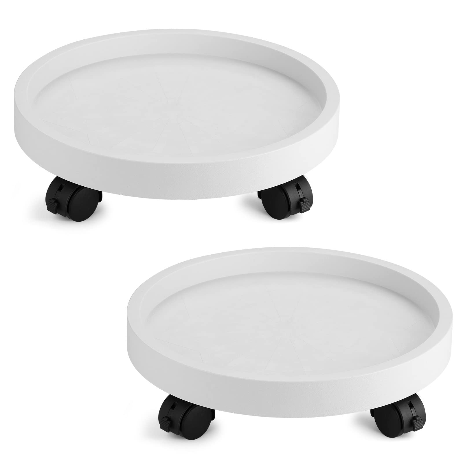 Plant Caddy Heavy Duty 13inch Plastic Round 2Pack Plant Dolly with Lockable Wheels Plant Stand Mover Indoor Outdoor for Planter Flower Potted Displaying (White)