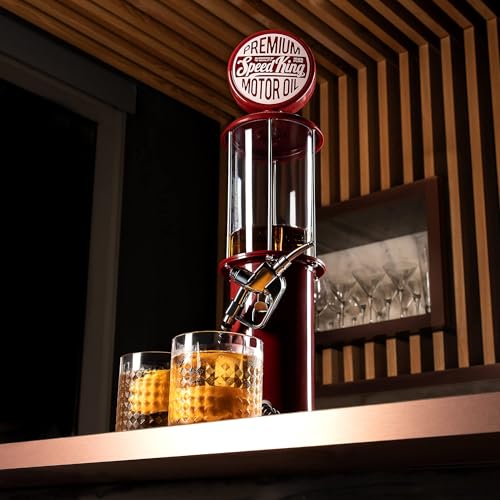 BLKSMITH Pump Liquor Dispenser for Home Bar | Vintage Style Red Plastic 30 Fl. oz Liquor Decanter for Man Cave Decor | Shot Dispenser for Scotch, Vodka, Cocktails, Non-Alcoholic Drink and More by BLKSMITH - Used condition - Image 3