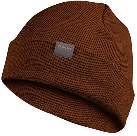 MERIWOOL Kids’ Beanie - Merino Wool Ribbed Knit Winter Hat for Boys and Girls Brown