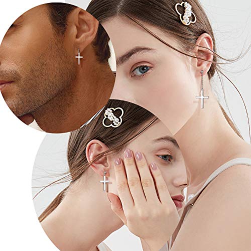 Jewmon 925 Sterling Silver Cross Dangle Earrings for Women Mens Cross Earrings Studs Amulet Religious Christian Jewelry Christmas Birthday Gifts for Daughter Son Wife Husband Friends Couples Gifts2
