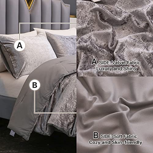 Yozen Silver Full Korean Velvet Comforter Set (79X90 Inch), 3 Pieces Luxury Textured Soft Comforter With 2 Pillowcases, Lightweight Microfiber Down Alternative Bedding Set For All Season #TOP3