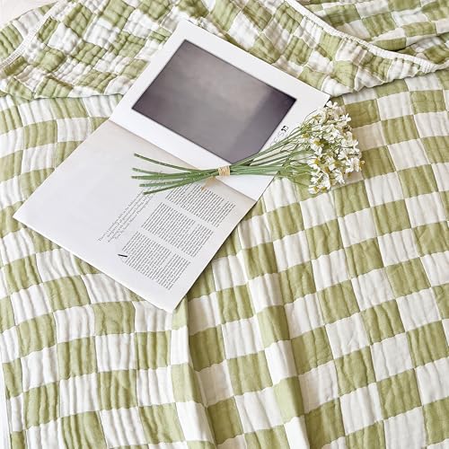 Image of SANACYNA 100% Cotton Muslin Blanket 6-Layer Gauze Green Grid Bed Blanket Lightweight Soft and Breathable Swaddle Blanket for Crib Couch Bed Keep Warm (Green Checkerboard, Baby 30 inchx40 inch)