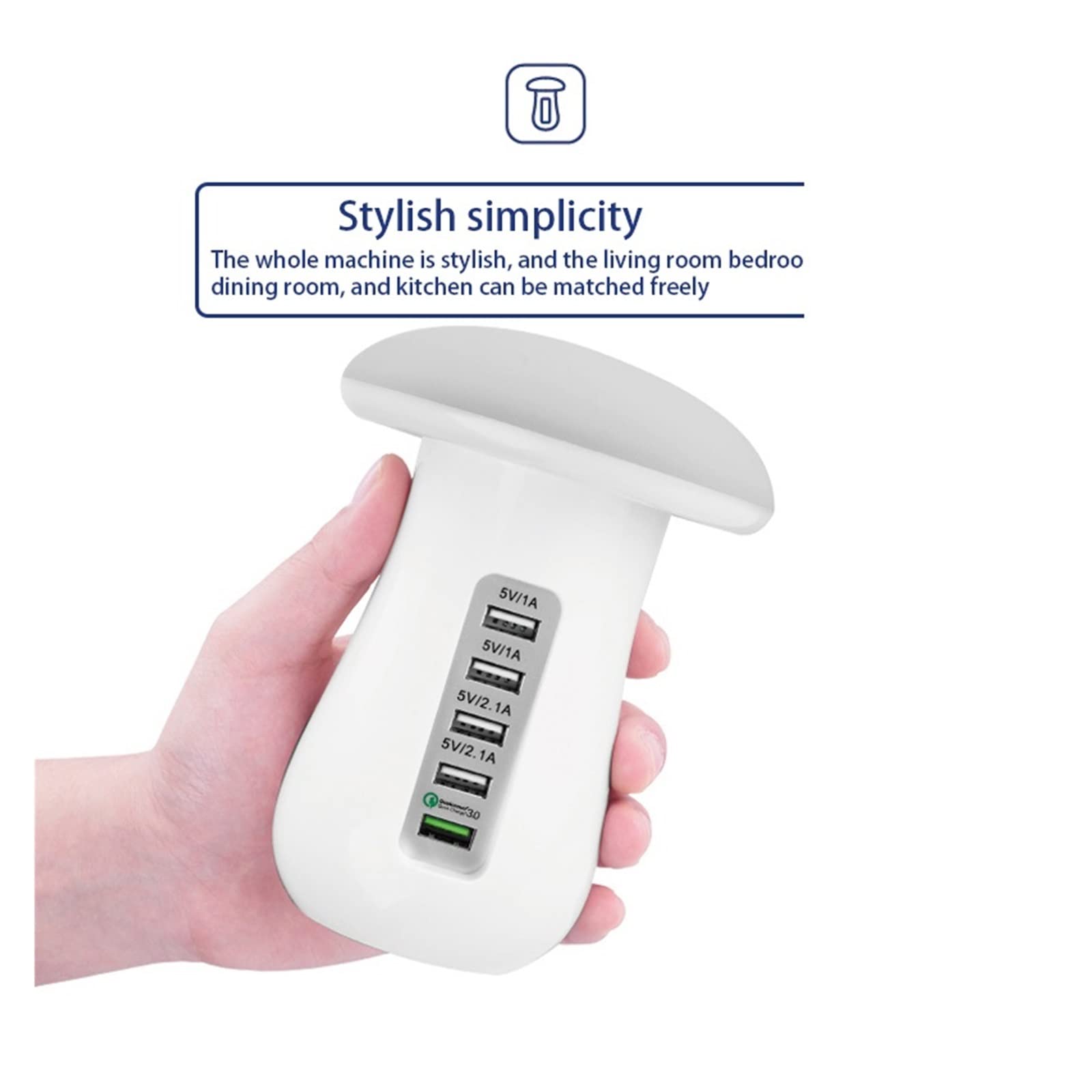 Stazione di Ricarica USB, Caricabatterie USB con Luce a Fungo Base for Stazione di Ricarica USB multiporta QC 3.0 Ricarica Rapida Compatibilità più Sicura E Universale
