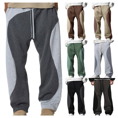 Baggy Sweatpants for Men Casual Color Block Drawstring Wide Leg Lounge Pants Relaxed Fit Trousers4