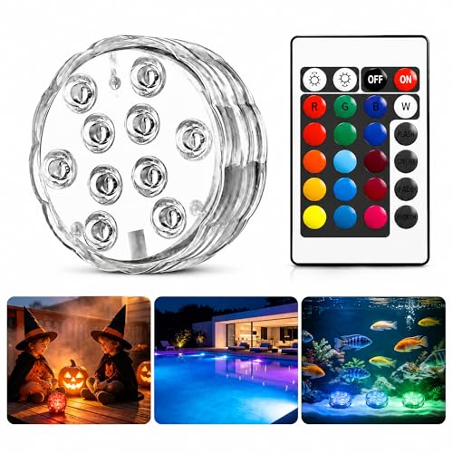 Fancysky Lumière LED Submersible, 16 Couleurs RGB avec Teichbeleuchtung, Poolbeleuchtung, Lumière Piscine, Étanche IP68, Idéal pour Piscine, Étang, Fête,...