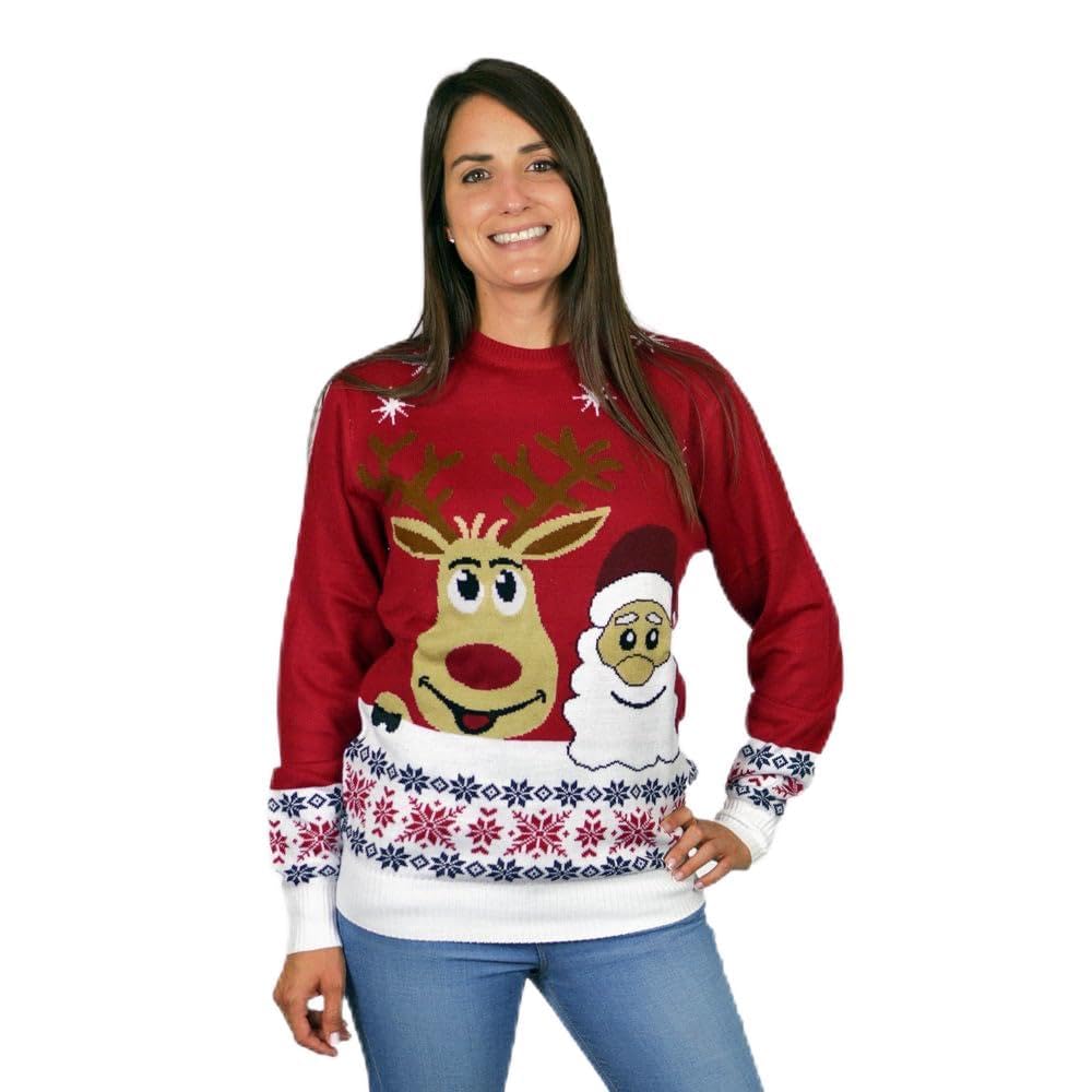 Cool Christmas Clothing Pull de Noël Pere Noël et Renne Souriants
