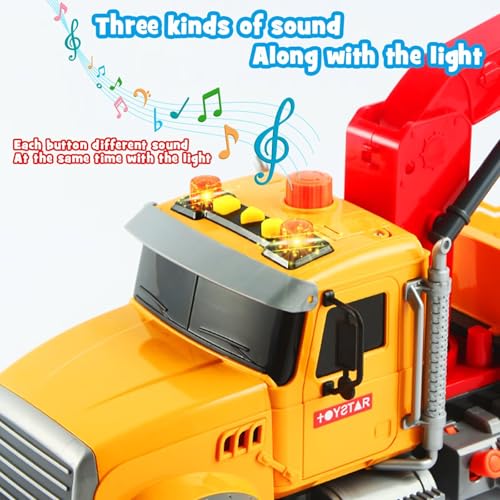 Image of Dwi Dowellin Kids Toys for 3 4 5 6 7 Years Old Boys, 15 inch Large Tow Truck Toy,Friction Powered Transport Truck Crane Toy with Lights and Sounds,with Roadster,Toddlers Gifts