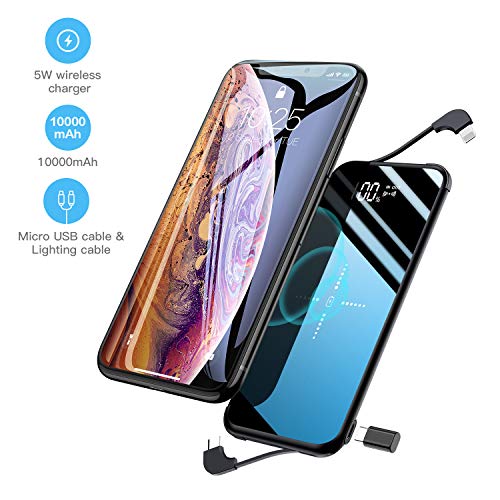 Wireless Power Bank Portable Charger 10000mAh High Capacity Glass Panel with LED Digital