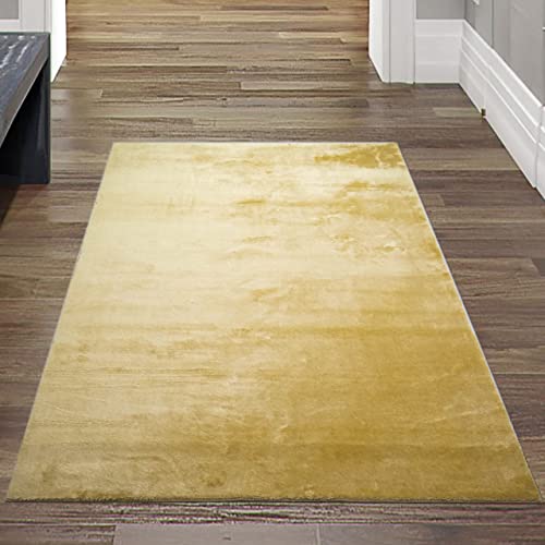 Teppich-Traum Alfombra Shaggy Salón Flokati Suave de Pelo Alto & Largo - Colorido en Oro - fácil Cuidado, 80x150 cm