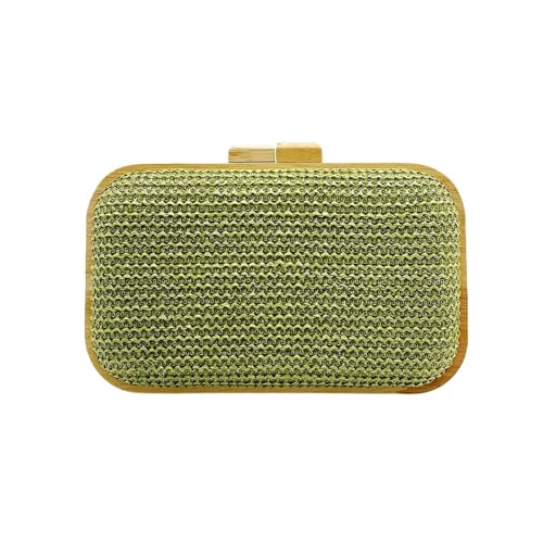 Pochette en paille pour femme avec cadre en bois et longue chaîne amovible