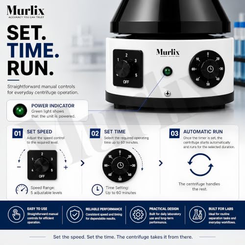 Image of Laboratory Centrifuge Machine with Manual Timer Switch | 3500 RPM High-Speed Clinical Centrifuge | 8 x 15ml Tube Capacity | Shock-Free ABS Body for Blood Separation, PRP & Laboratory Use