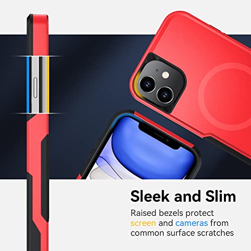 Coque magnétique pour iPhone 11 rouge avec protection écran verre et objectif