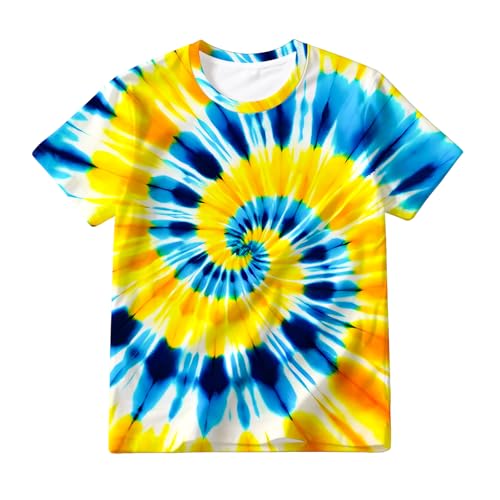 Kids Tie Dye Shirt Size 4-16 Years Short Sleeve Hippies Senior Tees T Shirts for Boys Girls