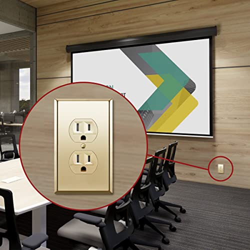 Enerlites Duplex Receptacle Outlet Metal Wall Plate, Stainless Steel Outlet Cover, Corrosion Resistant, Size 1-Gang 4.50" X 2.76", 7721-Pb, Stainless Steel 201, Polished Brass, Gold #TOP6