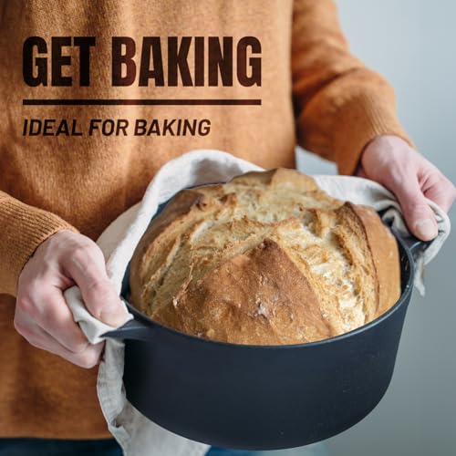 Overmont Gusseisen Topf Dutch Oven einsatzfertig eingebrannt Doppelfunktion Deckel/Bratpfanne für Küche Camping Garten BBQ Backen Gasgrill 2
