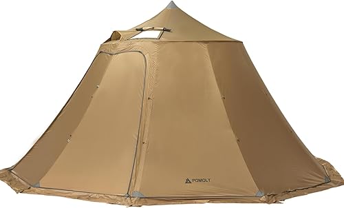 POMOLY Tienda de campaña caliente para estufa de leña, tienda de campaña circular con 6 campañas en forma de campana con falda de nieve de diez