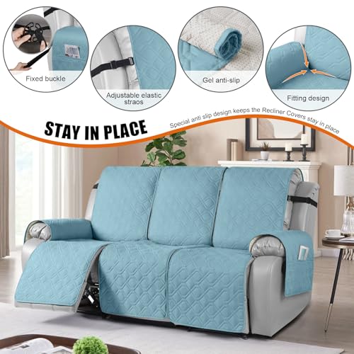 Image of VANSOFY Waterproof Recliner Couch Covers Washable, Azuree,3 Seater | 1-Piece, Non-Slip with Elastic Straps, Sofa Cover with Pocket for Dogs, Pets
