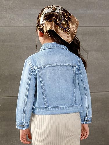 Image of WDIRARA Toddler Girl's Collared Long Sleeve Button Front Ripped Denim Shirt Jacket