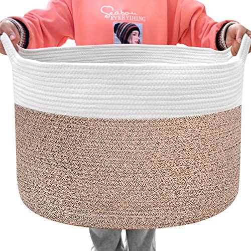 Panier de rangement en corde de coton, YEESON panier à linge en corde tressée,D55 X H35cm panier organisateur de couverture avec poignées pour chambre,buanderie et Chambre de Nourrissiere