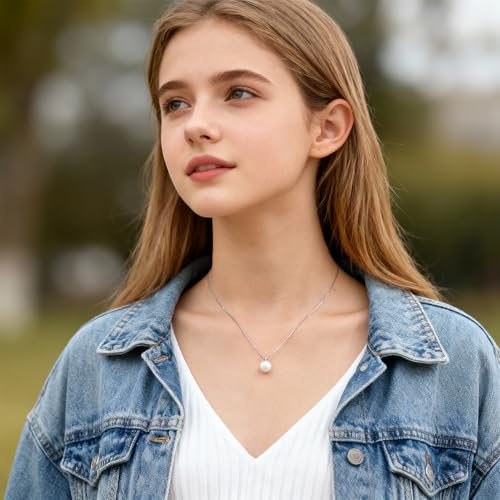 Pearl Necklaces Birthday Gifts for Girls - 925 Sterling Silver Single Freshwater Pendant Jewelry Adjustable Chain Sweet Dainty Trendy with Card Beauty Meaningful Present for Teen Girl (16 Years Old) — view 2