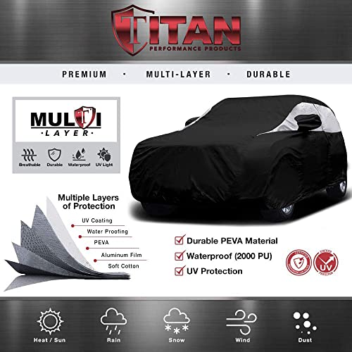 Image of Titan Premium Multi-Layer PEVA Car Cover for Compact SUV 170-187 inch. Waterproof, UV Protection, Anti-Scratch Protective Lining, Driver-Side Zippered Opening. Fits Rav4, Rogue, CR-V and More.