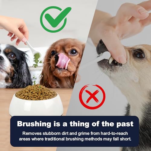 Image of Dog Breath Freshener Dental Powder-Teeth Cleaning Powder for Dogs with Probiotics & Herbs-Plaque & Tartar Remover Oral Care-Chicken & Bacon Flavor-45 & 75 Scoops
