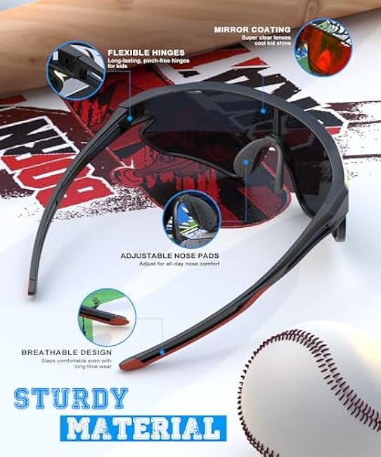 3 Pack Polarized Kids Sunglasses, Youth Baseball Sunglasses for Boys Girls Age 3-12, Softball Sports UV Protection