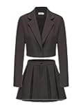 Women's Long Sleeve Blazer Suit Sets with Pleated Mini Skirt Fall 2 Piece Outfits Trendy Y2K Fashion Clothes