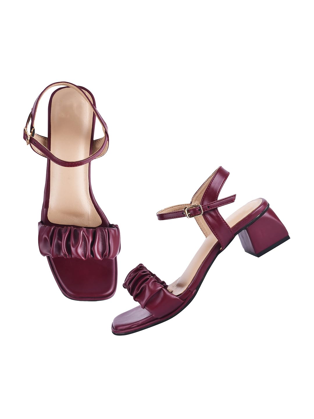 TRYME Voguish Scrunch Ruched Strap Block Heels Comfortable Party Kitten Heels for Womens & Girls (B0D45NQQKM) Amazon Price History, Amazon Price Tracker
