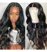 4x4 HD Transparent Body Wave Lace Front Wigs Human Hair with Baby Hair Bleached Knots Black Color...